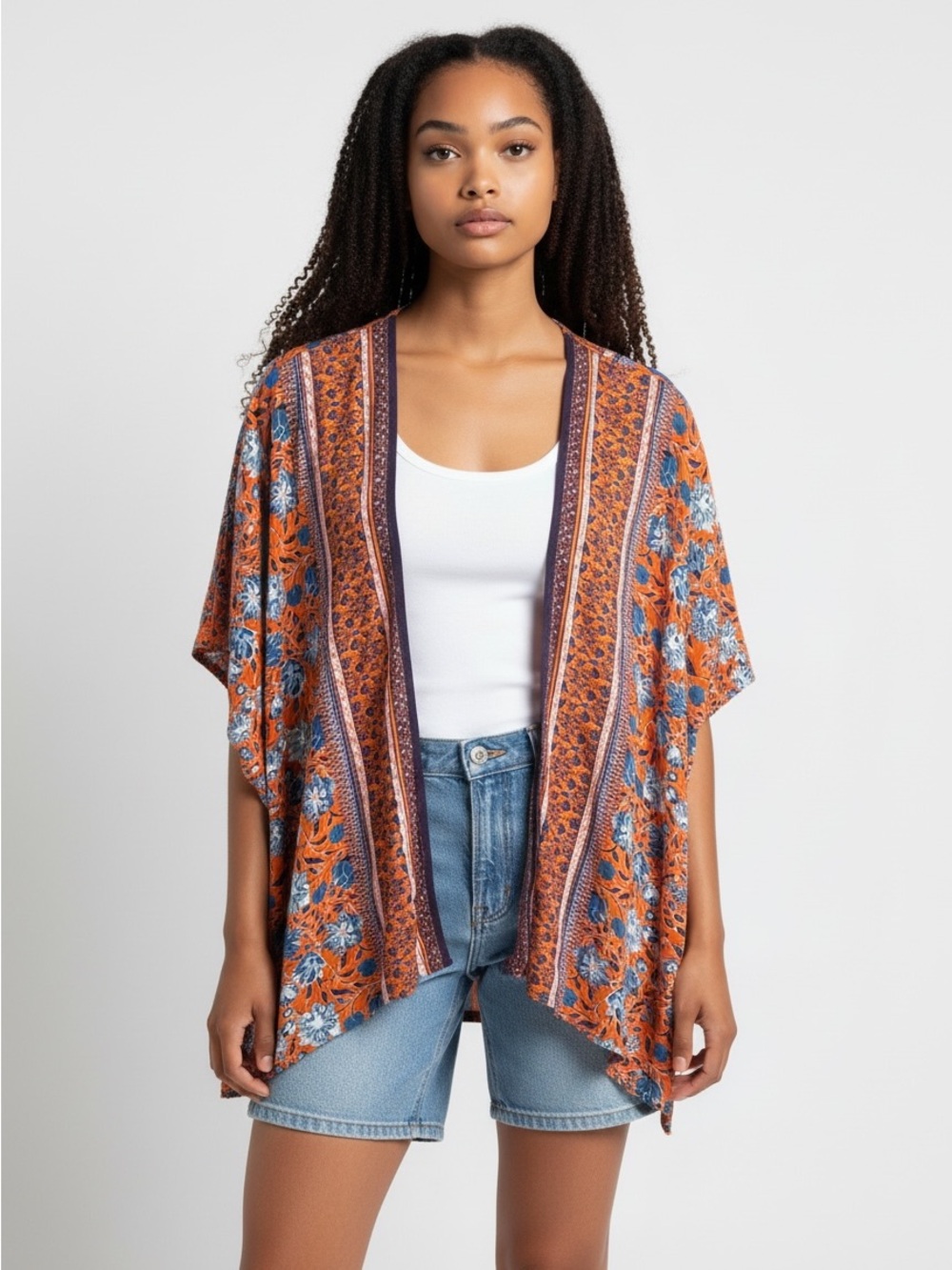 Angie Orange and Blue One Size Boho Kimono